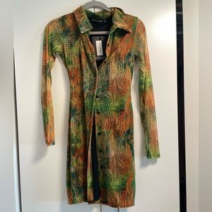 Pretty Little Thing Multi Snake print mesh button down shirt dress